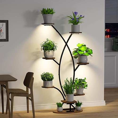 Miniatura 6 de Soporte para plantas de interior con luz de crecimiento, estante esquinero de 8 niveles para plantas de interior, estante de plantas de 57 pulgadas