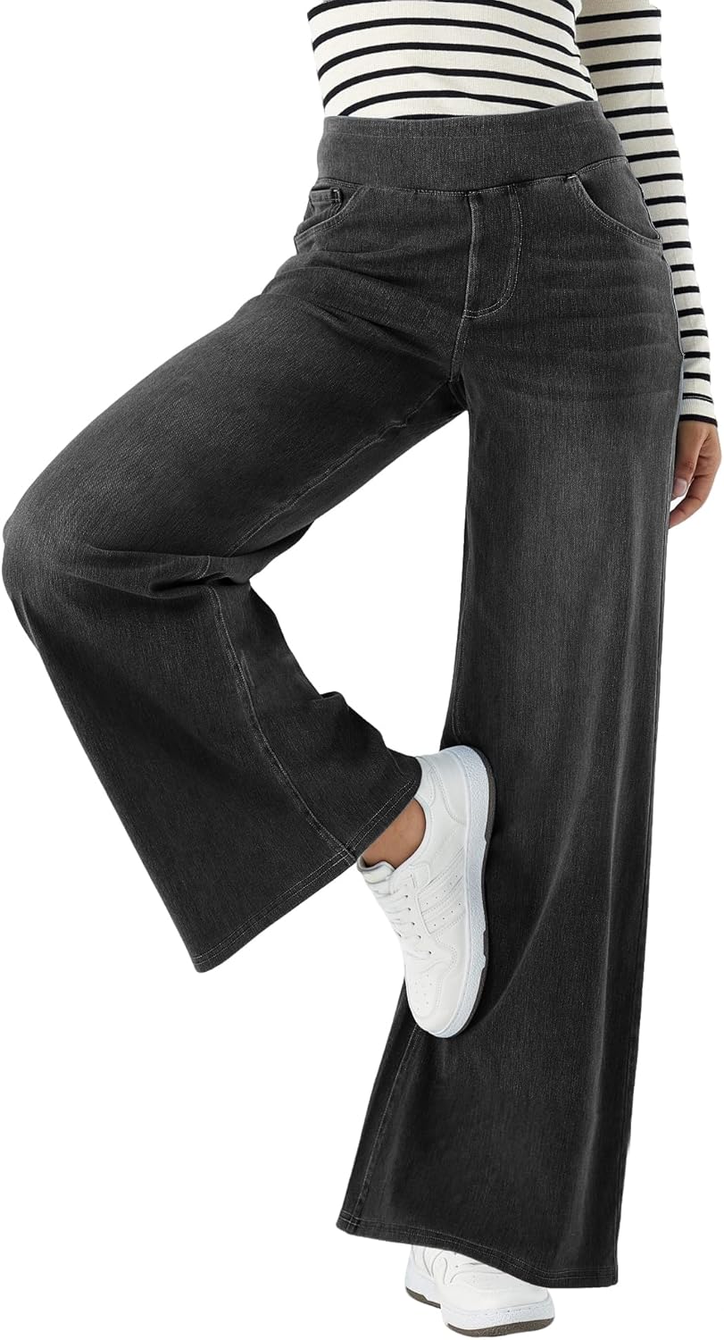 Zeronic Women's High Waisted Denim Jeans Stretchy Wide Straight Leg Tummy Control Pockets Baggy Trendy Casual Loose Fit Pants