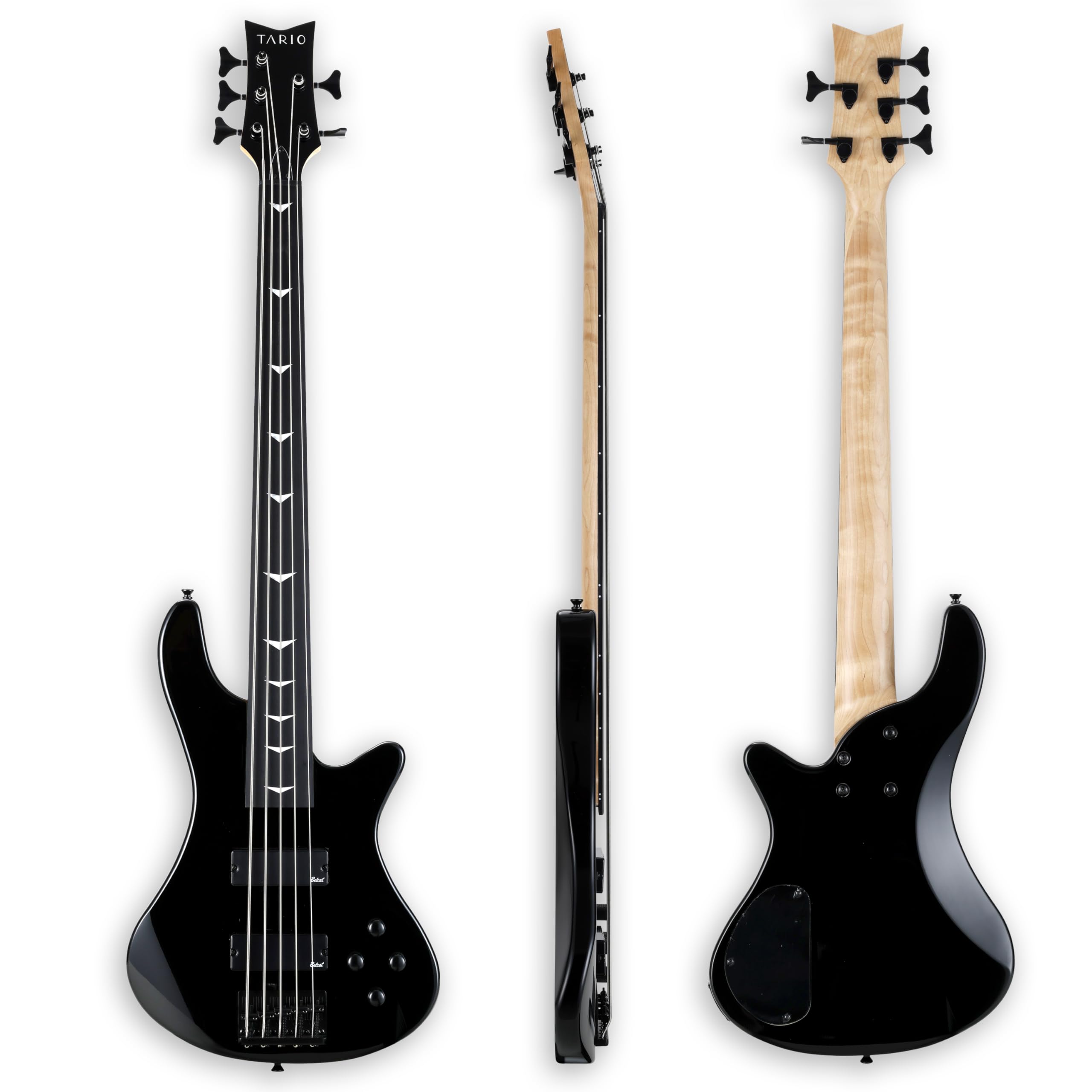TARIO 4 String Black Fretless Electric Bass, Bolt-on Maple Neck, Poplar Body - Image 2
