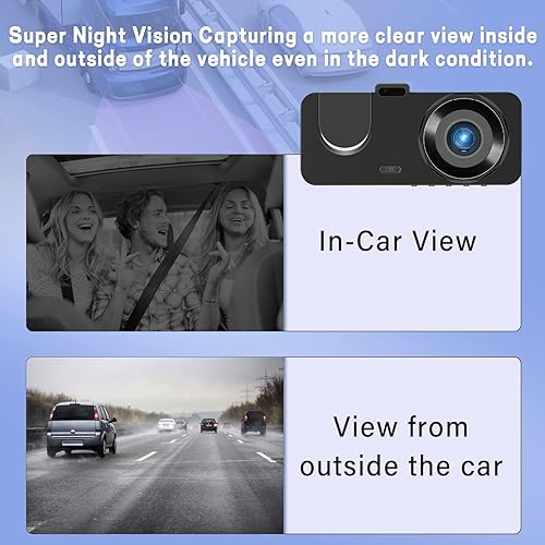 Miniatura 2 de Cámara de salpicadero de 3 canales delantera y trasera en el interior, cámara de salpicadero de 1080P para automóviles, cámara de tres vías con