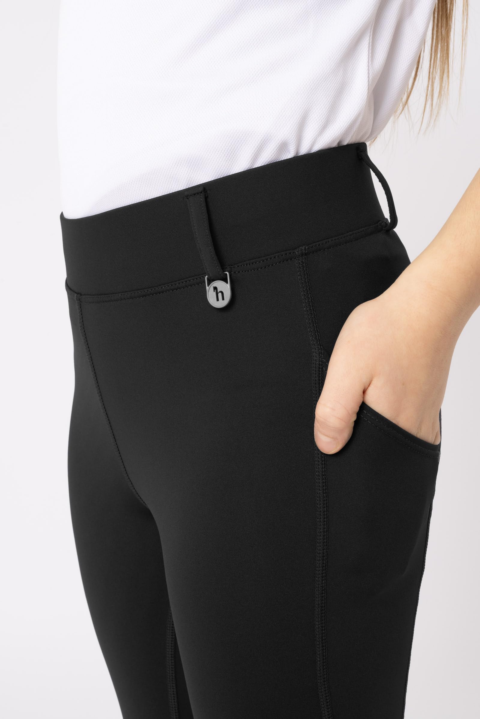 HORZE Legging d'équitation DEA, pour Enfant, Pantalon d'équitation pour Fille, Passants de Ceinture, empiècement Complet, Poche pour téléphone Portable