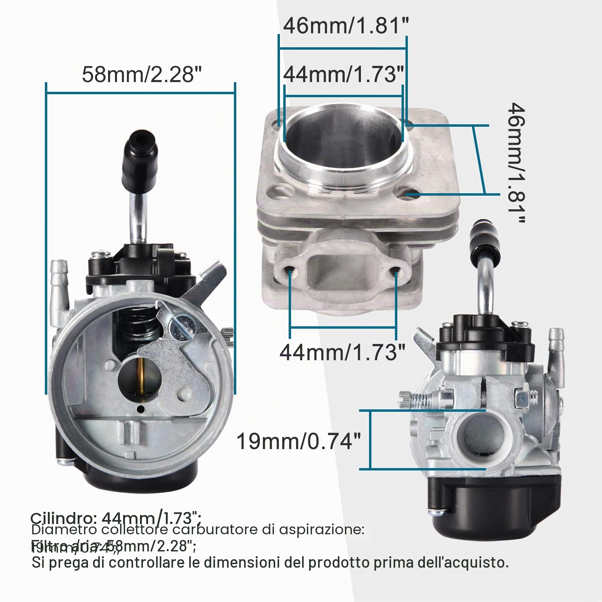 GOOFIT Carburatore 19 Minimoto Cinese con Motore Filtro Aria Cilindro 44mm sostituzione per Decespugliatore 2 Tempi 47cc 49cc Scooter Pit Bike ATV Mini Quad Rosso