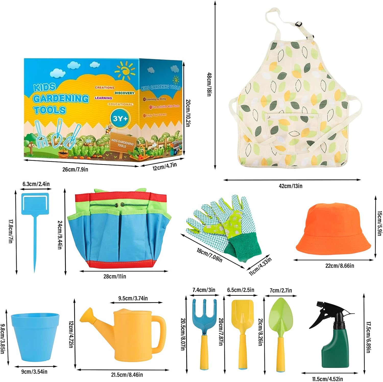 Shovel Gardening Tools, Planting Outdoor Toy, 11-Piece Kid Set with Safe Feature, Garden Accessory, Tools with Colorful Design, Yard Backyard and Lawn Accessory for Beach Sand and Digging Use