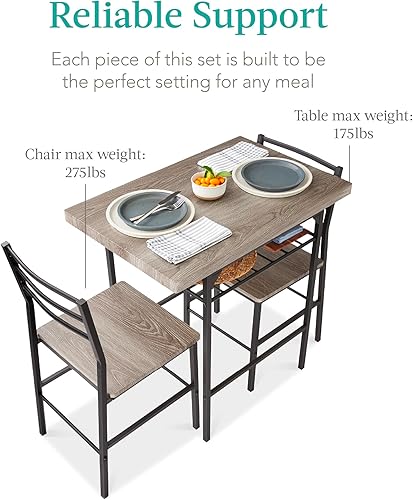 Miniatura 7 de Best Choice Products Juego de comedor moderno de 3 piezas, comedor que ahorra espacio para cocina, comedor, espacio pequeño con marco de acero, Gris