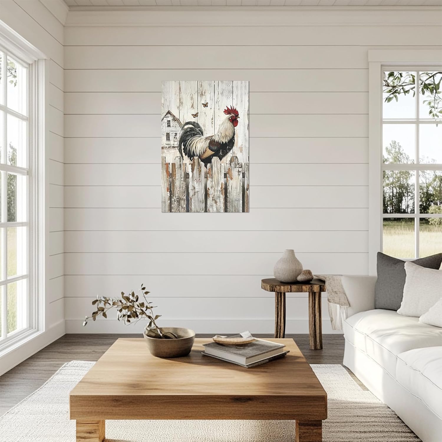 Rooster Wall Art Rustic Chicken Farmhouse Canvas Prints Country Kitchen Decor Framed for Bathroom Living Room Bedroom Wall Decorations(Ani-01,12"x18")