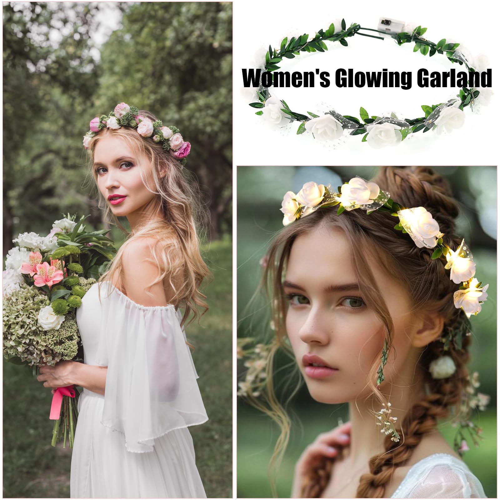 FENGCHUANG Light up Headband, LED Flower Crown Headband Lighted LED Flower Headbands for Christmas Halloween, Lighted Party - Image 4
