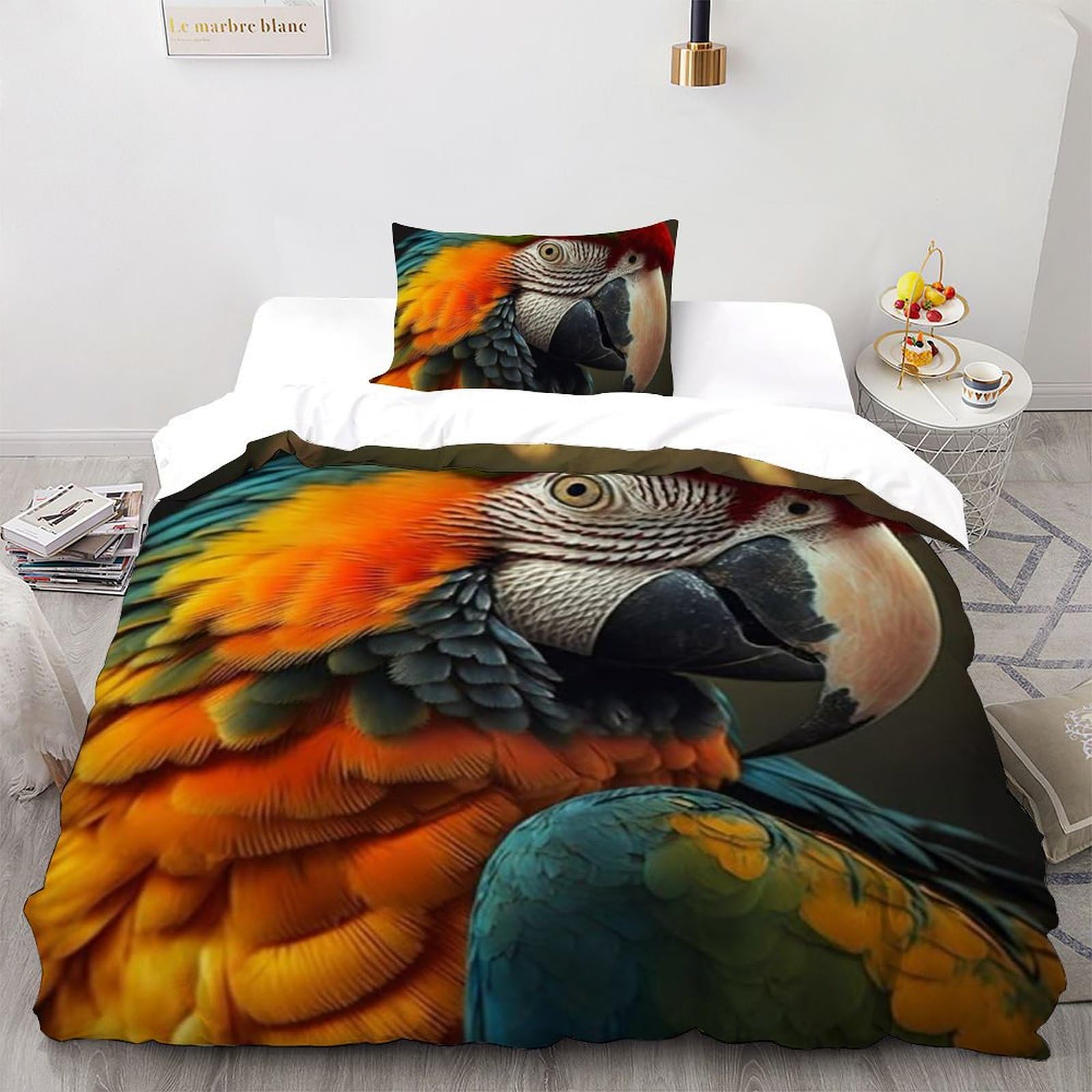 Housse de couette perroquet coloré zippée pour un lit enfant propre et facile à border