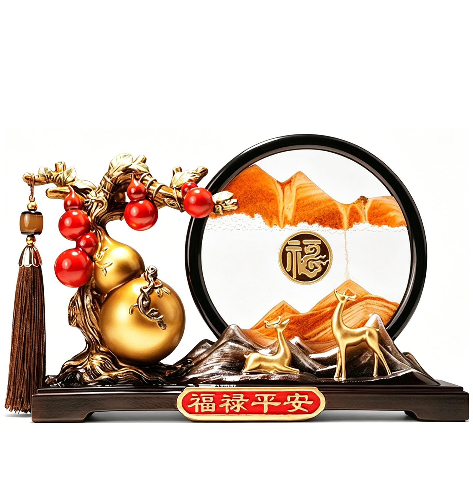 Feng Shui Deer & Gourd Statue for Home Decor - Golden Resin Wealth Figurine