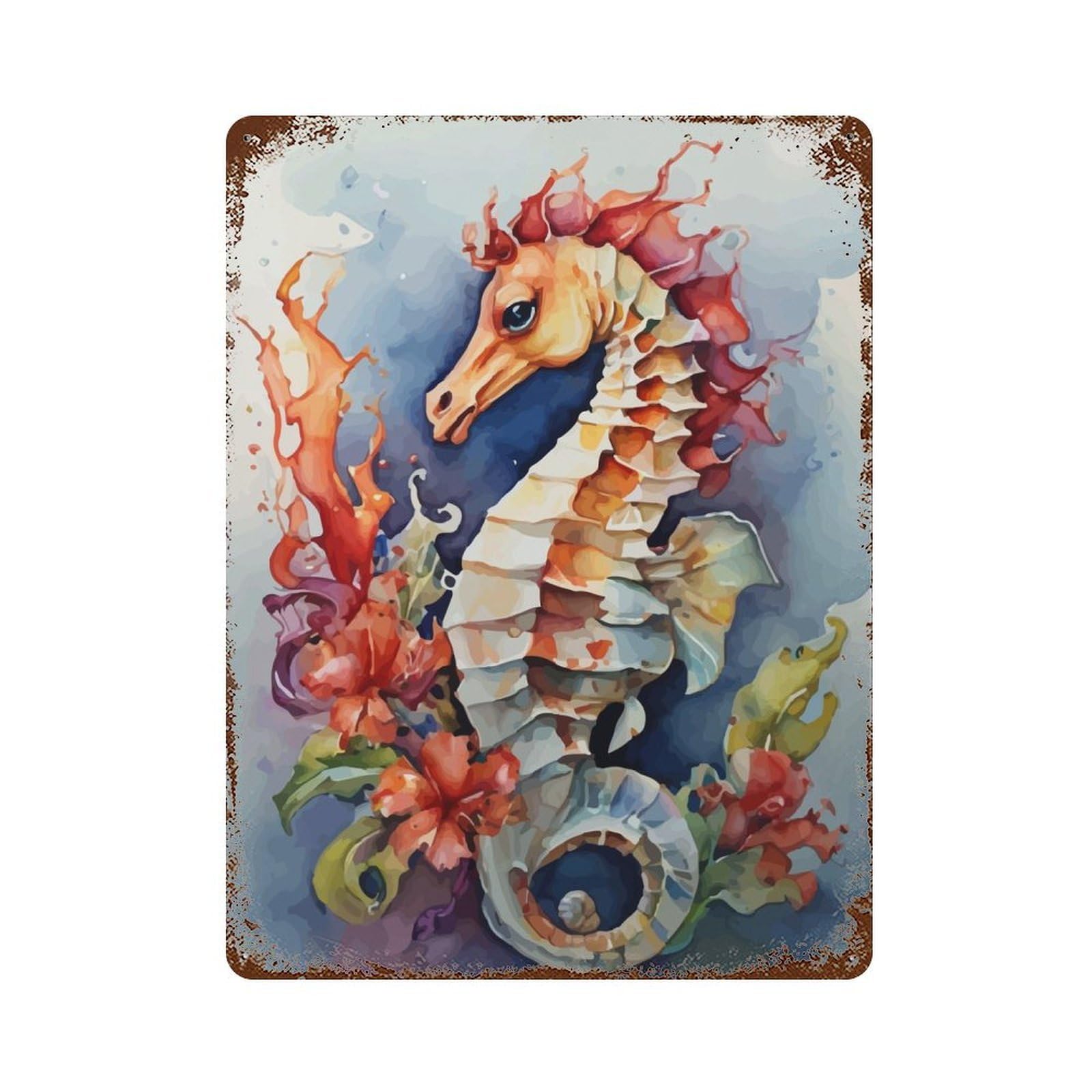 Watercolor Seahorse Vintage Rust Metal Sign 15.7"x11.8", for Basement, Hobby Room And Garage Decor, Farmhouse Wall Decor