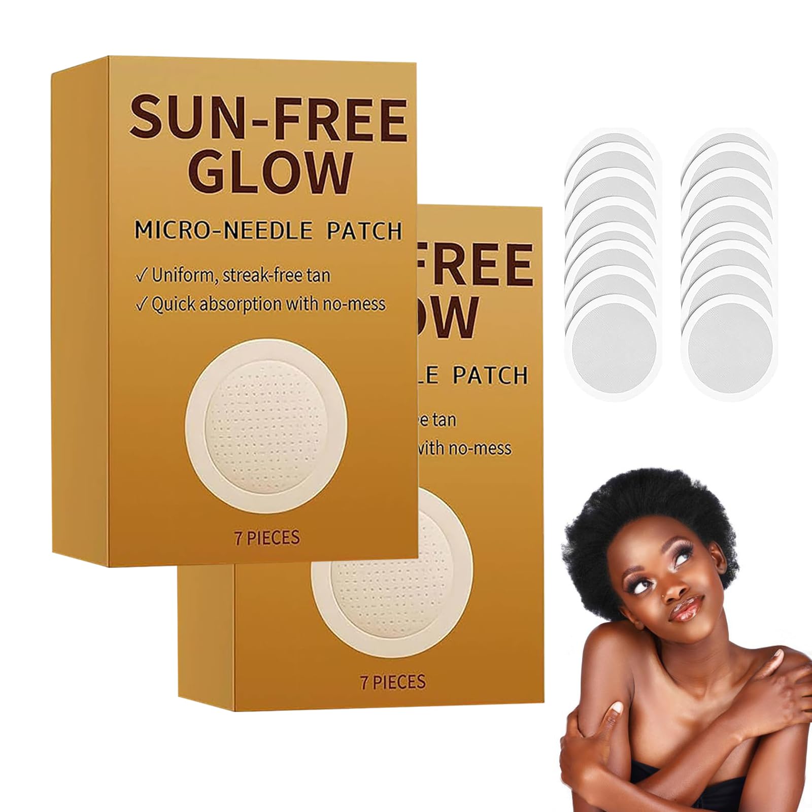 Patchs autobronzants à micro-aiguilles Pure-vlab Sun-Free Glow, Patchs de soin à micro-aiguilles Pure-vlab Moon Rind, Pa-tchs autobronzants Celestvéra, Teint naturel, Bronzage (2box)