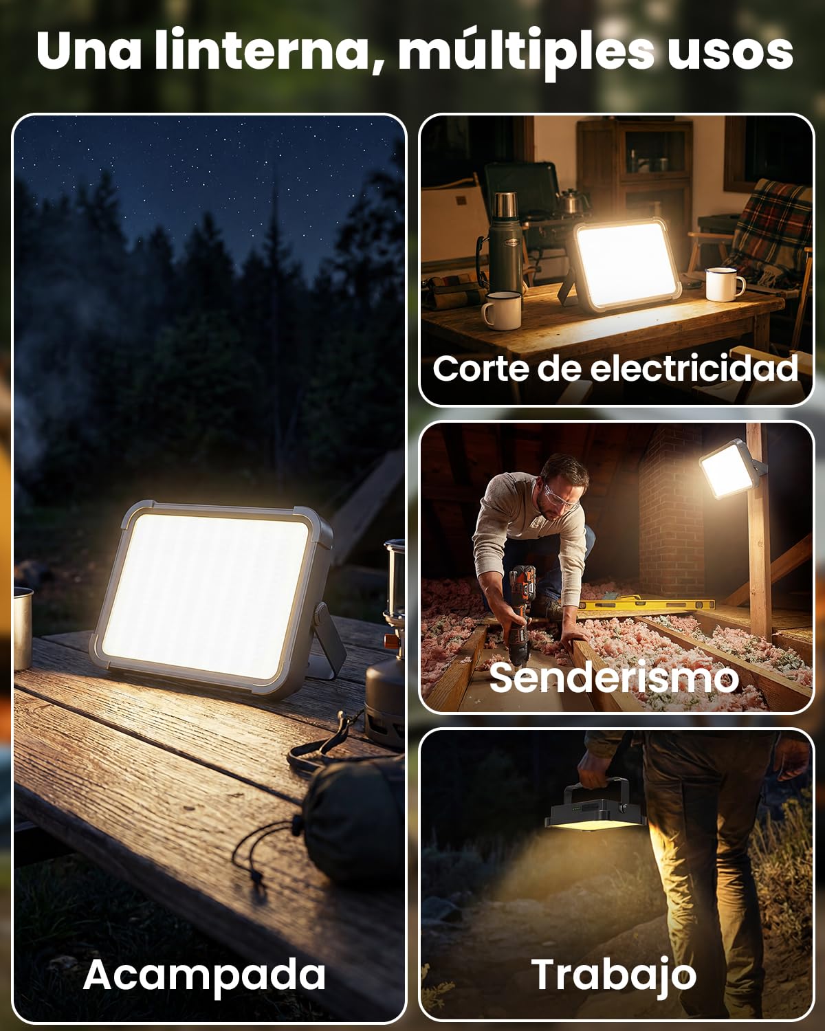 Lámpara de Camping Solar con Powerbank 26800mAh - Gran Autonomía, Linterna de Camping Recargable USB IP65 Impermeable, 4 Modos de Luz LED para Tienda de Campaña, Senderismo, Pesca & Apagones