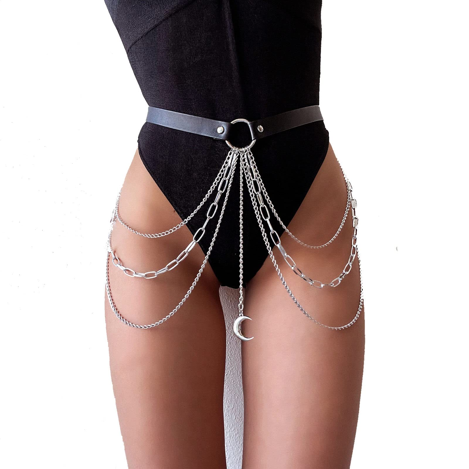 Ceinture réglable en cuir femme avec chaînes amovibles champagne doré