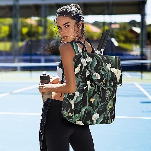 Miniatura 7 de Mochila de tenis para adultos, transpirable, diseño de lirio de cala, verde y blanco, con capacidad para 2 raquetas para hombres y mujeres, para