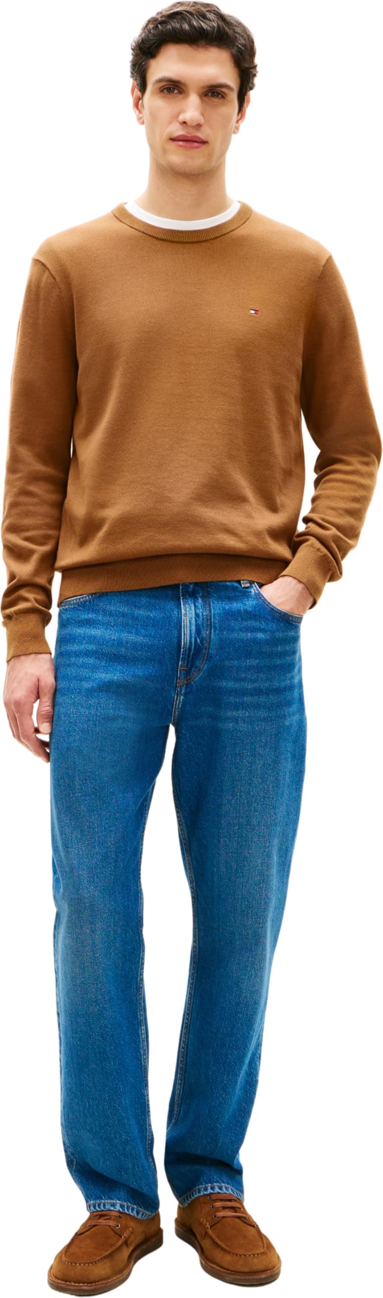 Tommy Hilfiger Men Essential SSNL Bawełniany Okrągły Dekolt MW0MW39999 Sweter Sweter, Brązowy, XXL, Brązowy (Highland Khaki), XXL