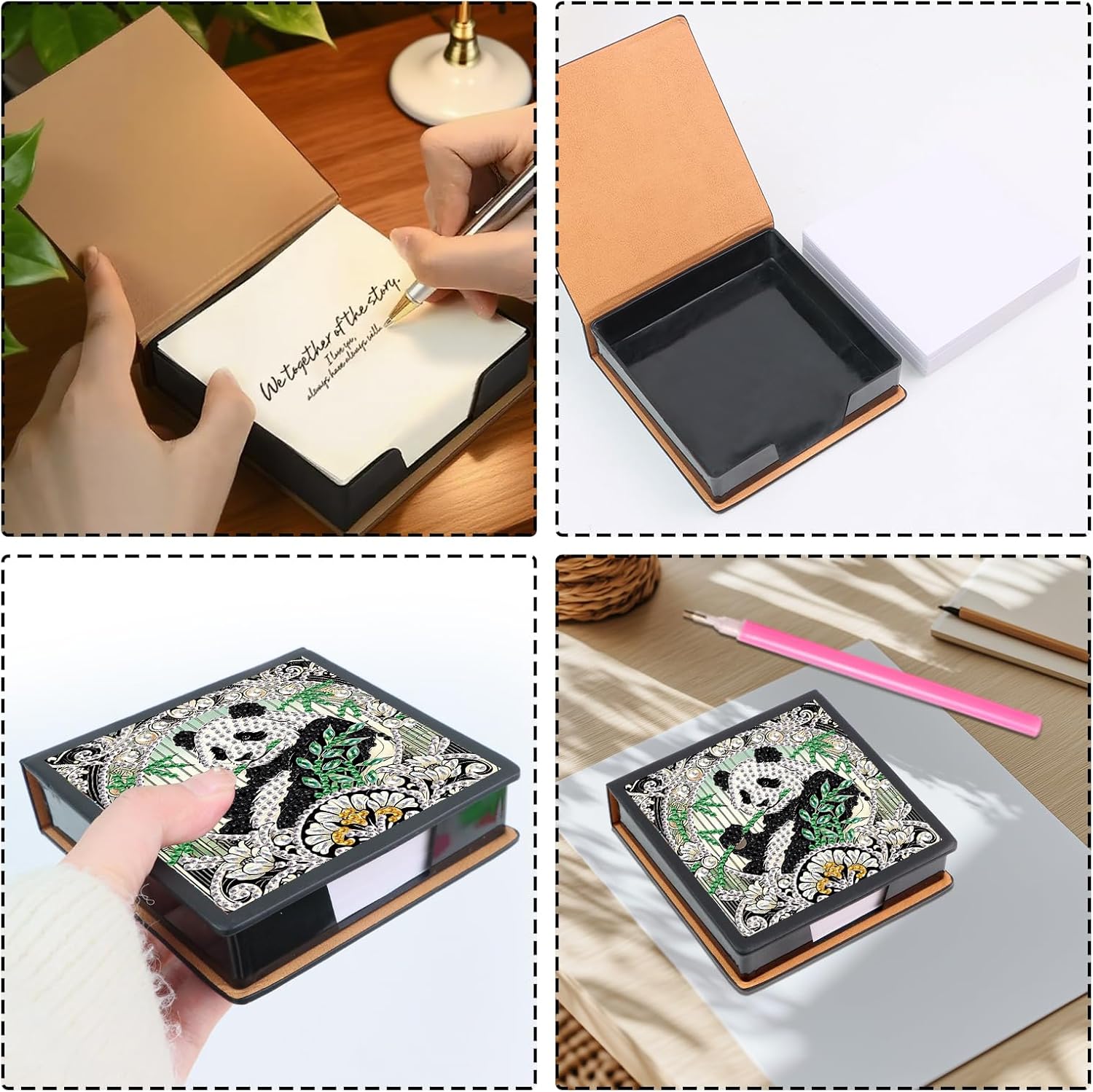 Panda Diamond Painting Kit Note Box,Memo Paper Storage Box Diamond Art,Sticky Note Holder Diamond Art,Diamond Painting Memo Pad For Office Desk. (Panda)