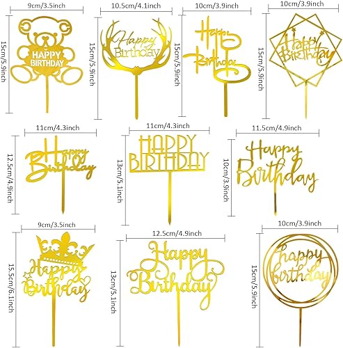 Miniatura 10 de Decoración de pastel de feliz cumpleaños, 20 piezas de acrílico negro para decoración de cupcakes para niños, niñas, mujeres, hombres, suministros