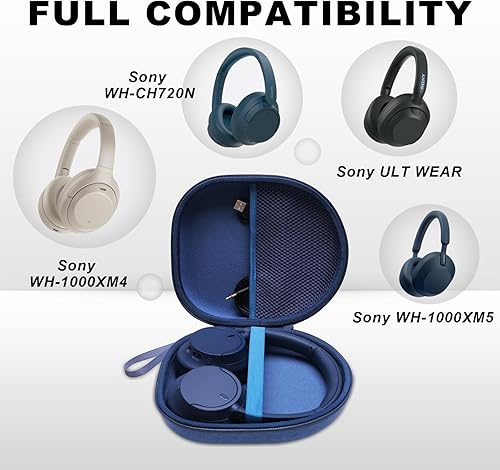 Miniatura 2 de Funda rígida compatible con Sony WH-CH720N, WH-CH520, ULT WEAR auriculares con cancelación de ruido, bolsa de almacenamiento de viaje azul