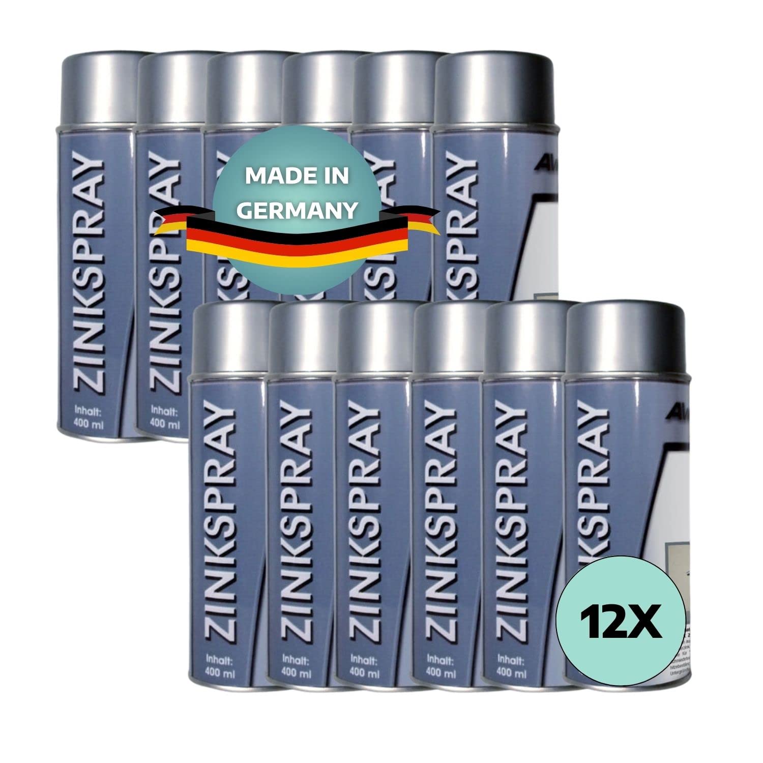 Zink-Spray 400ml I 12 Dosen Korrosionsschutz-Spray I schnelltrocknendes Rostschutz-Spray I Punktschweißfarbe I hitzebeständiges Grundierung Spray (490°C) I Baustellen-Spraydose