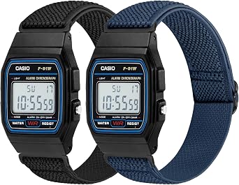 Elastic Watch Straps Compatible with Casio F-91W/F-84/F-94/F-105/F-108/AE-1200/W-217H/W-218H/A-158W/A-168W/SGW-300H/W-800H, Adjustable Stretchy Sport Strap Comfortable Nylon Replacement Band