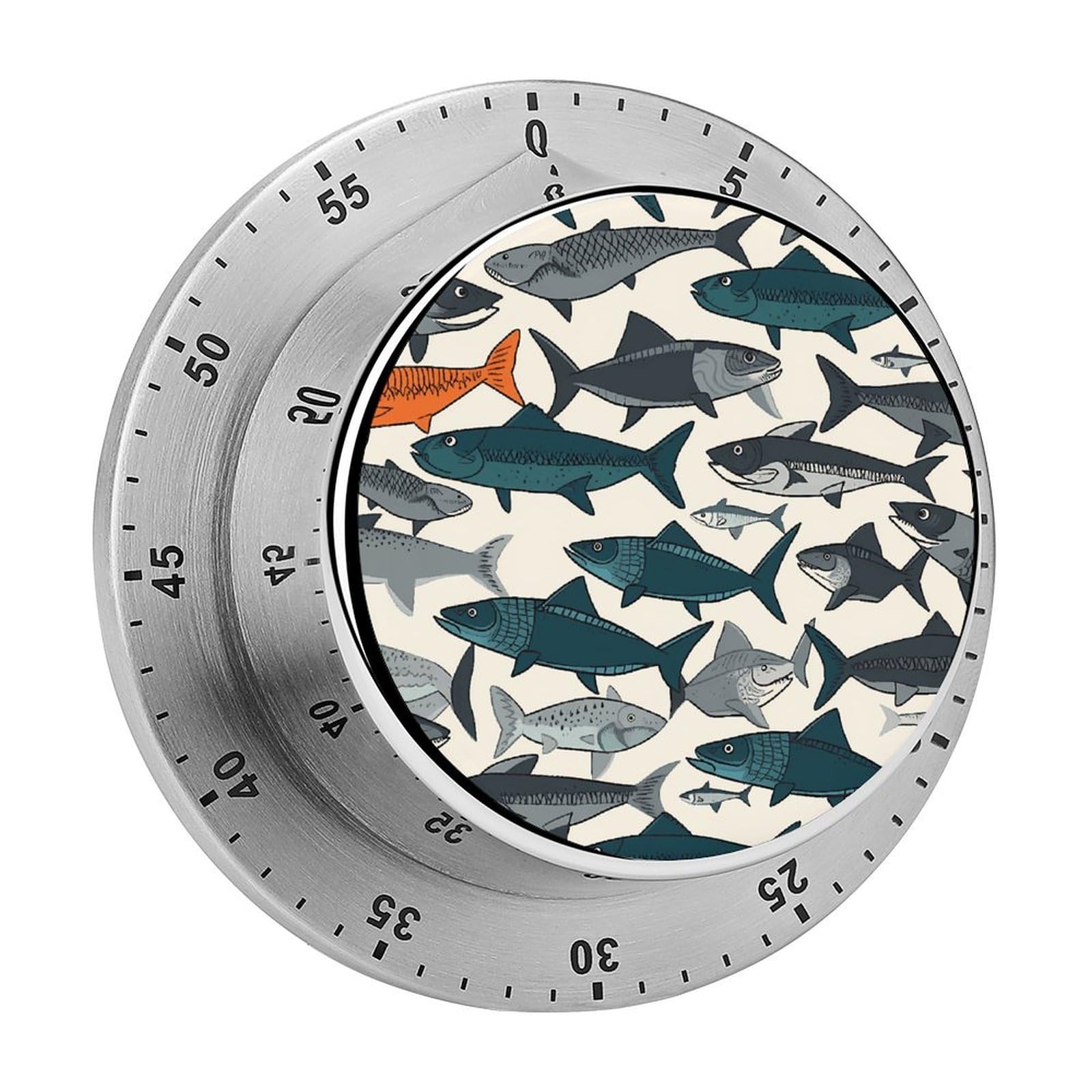 Fish Timers Magnetic 60 Minute Kitchen Timers Mechanical Wind Up Timer Manual with Loud Alarm Stainless Steel Body Chef Clock Easy for Cooking Baking