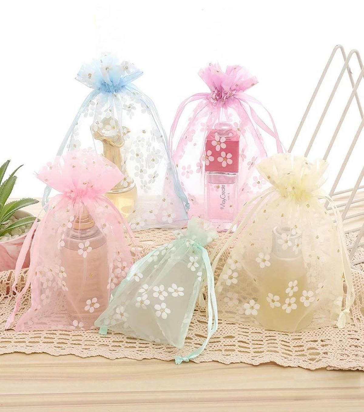 10 sztuk/partia 10x14 13x18 16x23 haft organza saszetka biżuteria opakowania torebki wesele cukierki Bolsa sznurek rzemieślnicze torby