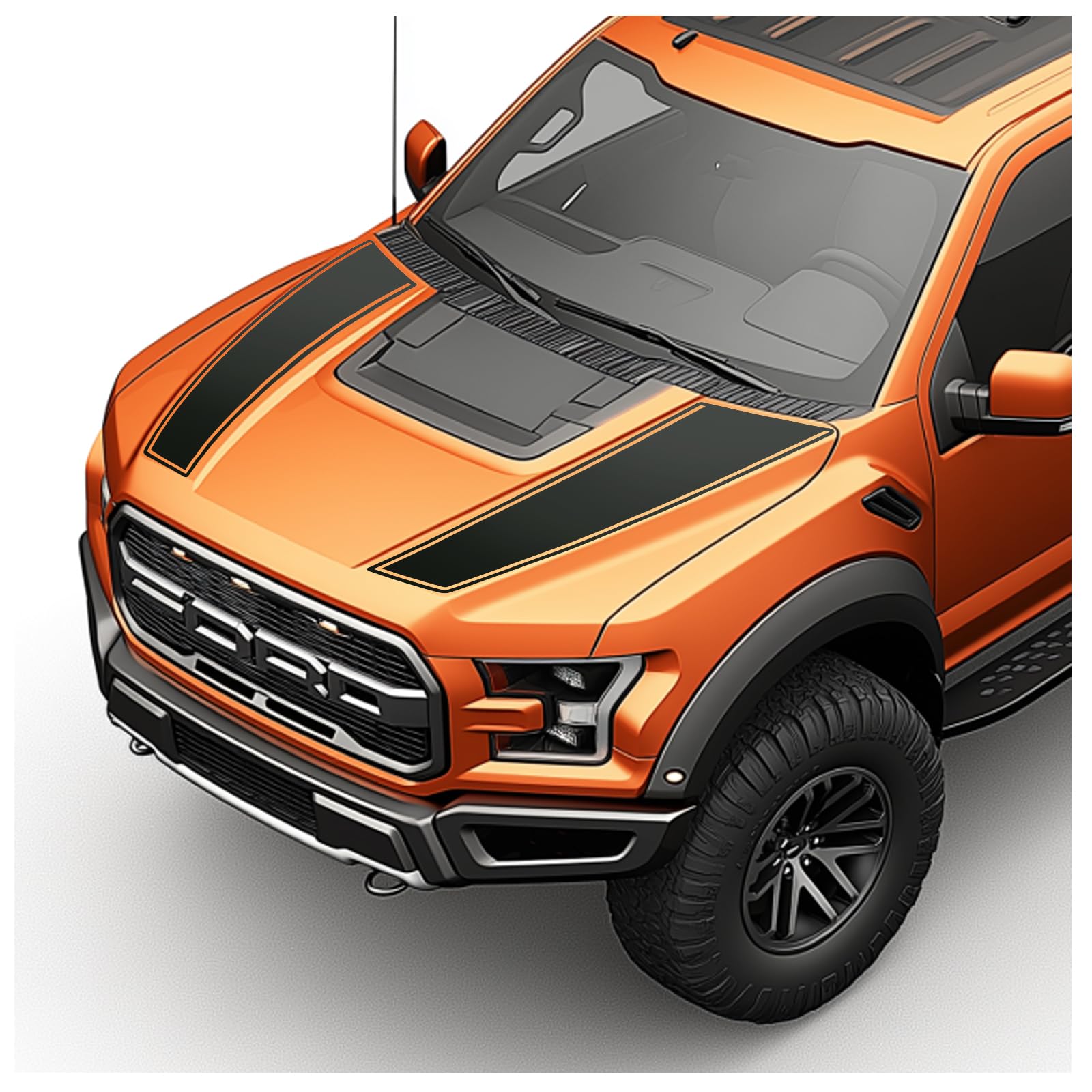 Hood Blackout Racing Stripes Vinyl Decal Sticker Kit- Compatible with Ford F150 Raptor 2014-2020 (Style 2, Matte Black)