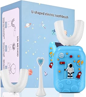 Kids U Shaped Toothbrush, Kids Automatic Toothbrush with 3 Brush Heads, 360 Ultrasonic Automatic Toothbrush Kids with 5 Modes, Ipx7 Waterproof Whole Mouth Toothbrush with Smart Timer