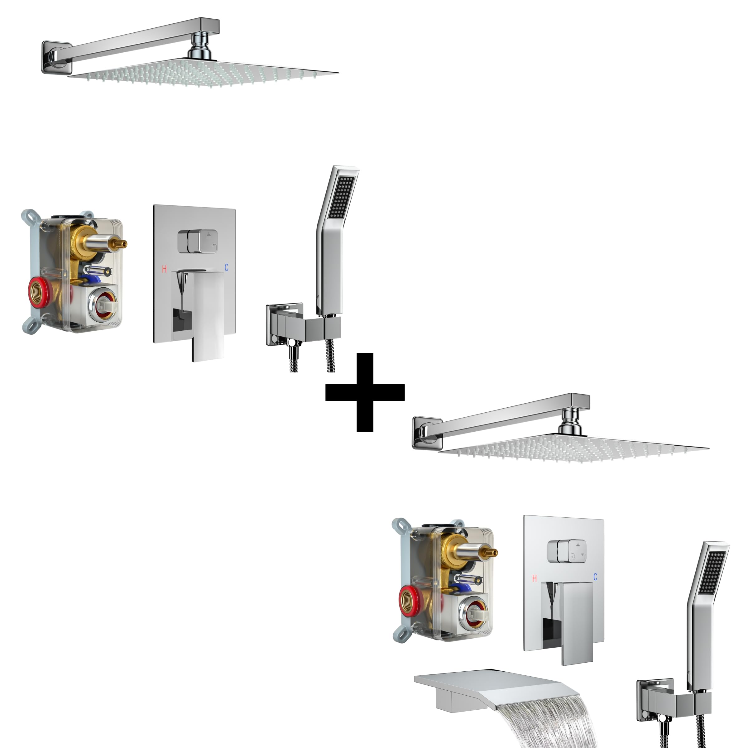 Fatspas 10 Inch Shower System with Tub Spout & 10 Inch Shower Faucet Set, Polished Chrome