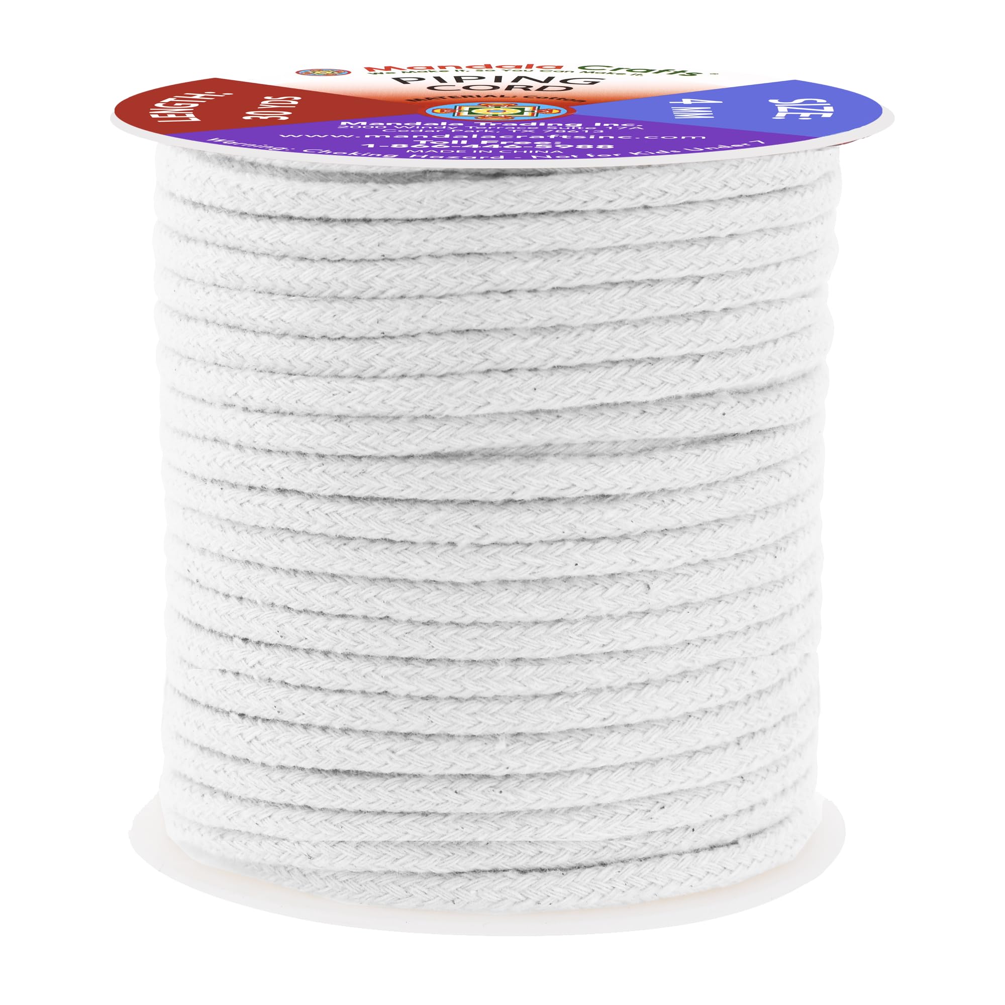 Mandala Crafts White Soft Replacement Drawstring Cords for Sweatpants Bags - Piping Cord for Sewing Upholstery - 30 Yds 4mm Cotton Cording Macrame