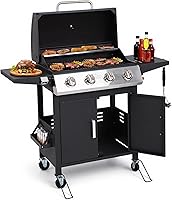 HUGROVE 4-Burner 40,000 BTU Propane Gas Grill: Stainless Steel BBQ with Foldable Tables, Wheels & Spice Rack for Patio Cooking