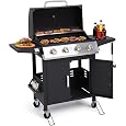 HUGROVE 4-Burner Propane Gas BBQ Grill, Upgraded 40,000 BTU Stainless Steel Barbecue Grill with Foldable Side Tables, Spice R