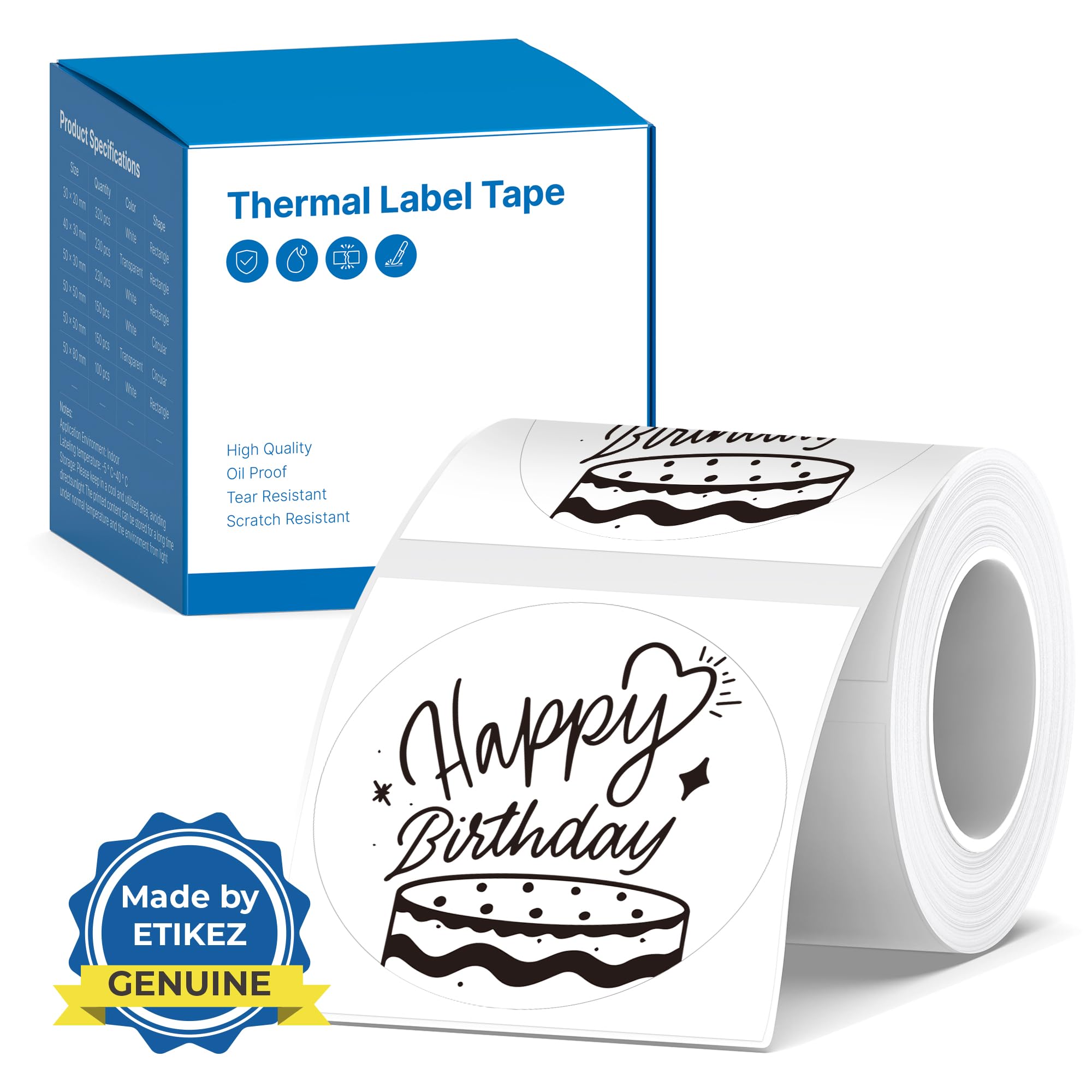 Thermal Label for PM260 Printer, 2'' (50x50mm) Thermal Tape, Waterproof, Multi-Purpose Label, 1 Roll of 150 Self-Adhesive Thermal Paper (White)