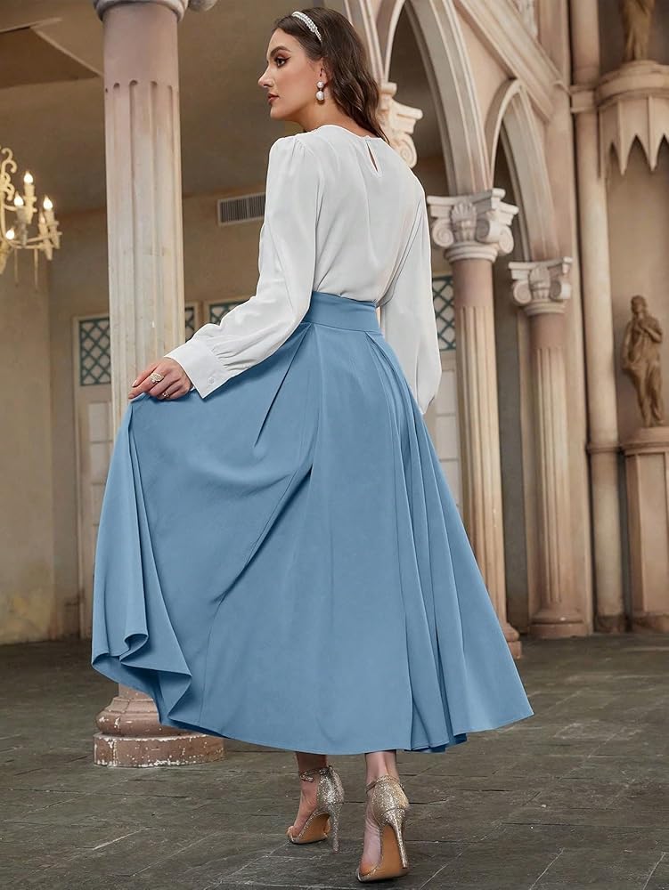 ELDINA Women's 2024 Casual Long Skirt High Waist Pleated