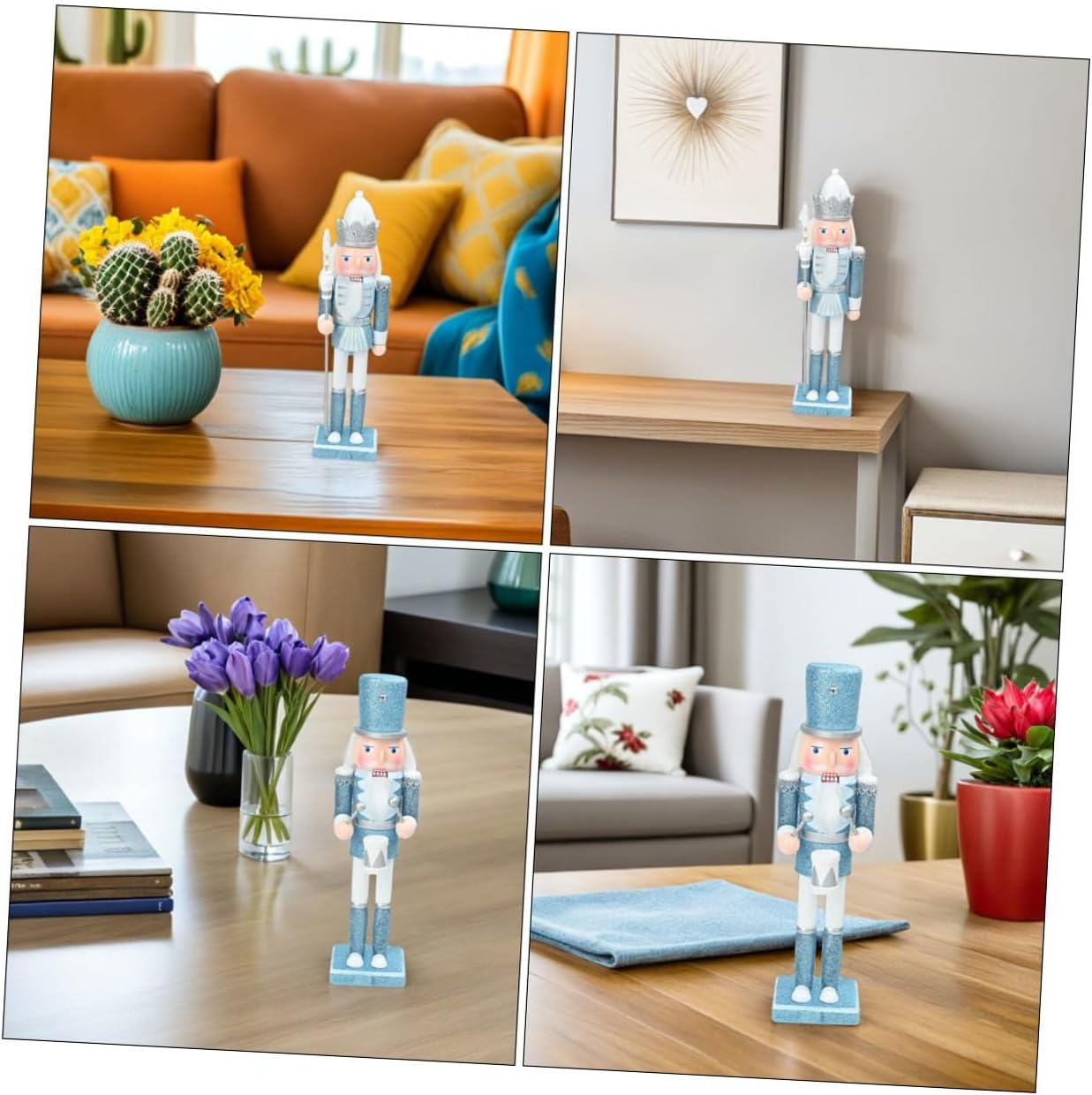 2pcs Christmas Nutcracker Decorations Wooden Blue Soldier Figurines Snowflake and Drum Holiday Nutcracker Figures for Indoor Outdoor Xmas Tabletop Display