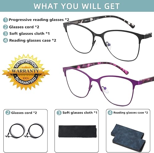 Miniatura 3 de Gafas de lectura multifocales progresivas para mujer, ojo de gato, sin línea, multifoco, transición, luz azul, marco de metal