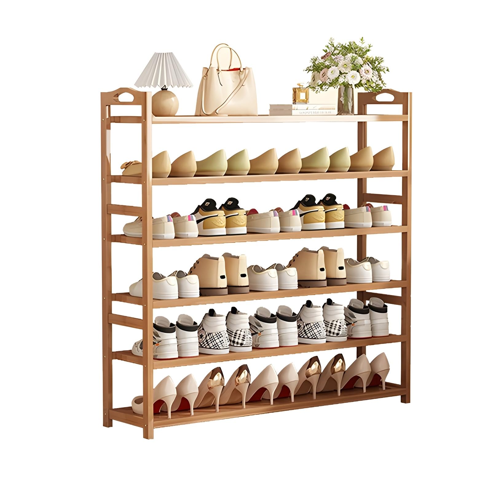 Étagère à chaussures en bambou 6 niveaux meuble de rangement autonome pour placard