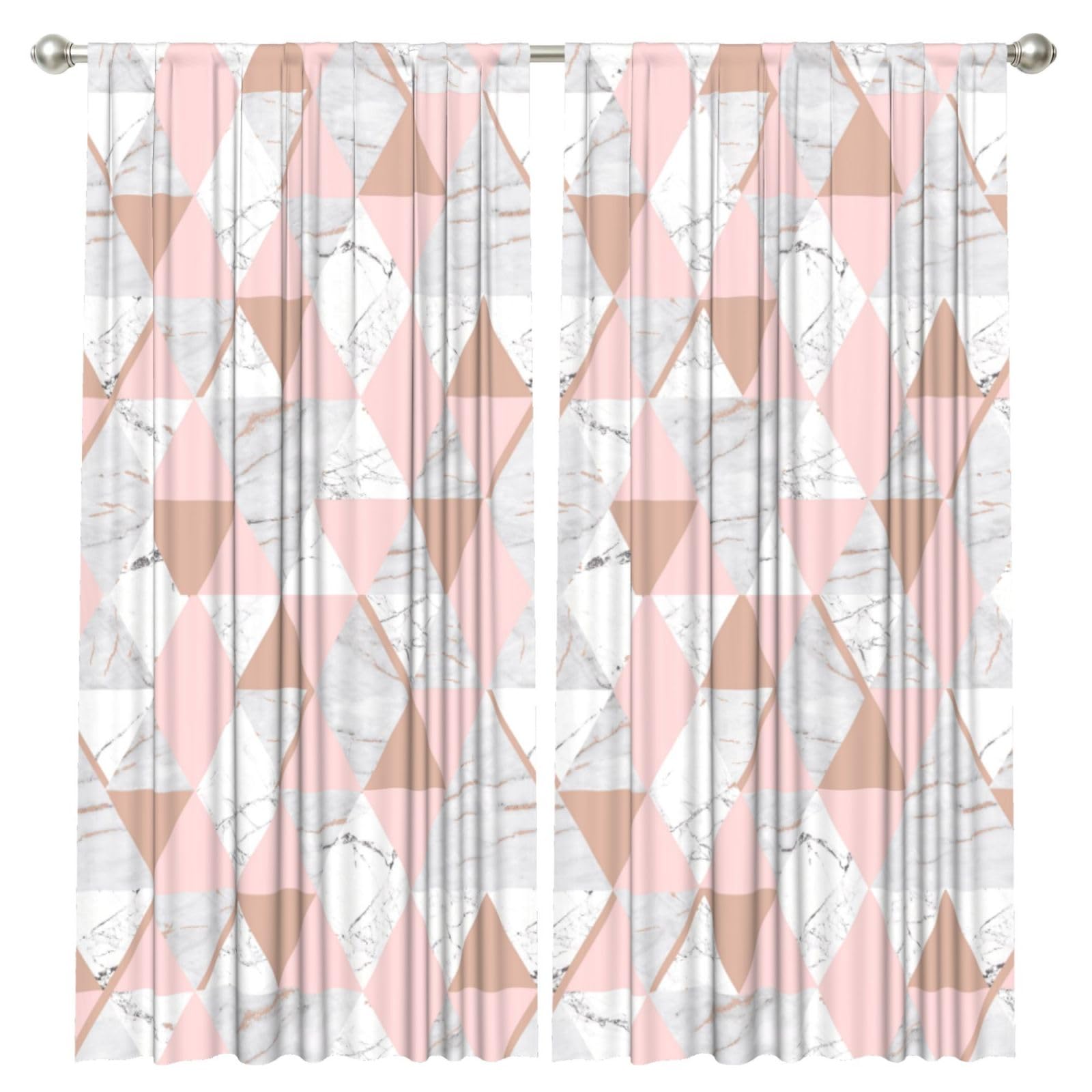 InOmak White Pink Triangle, 2 Panels Window Curtains 52 x 84 Inch Blackout Curtains for Living Room Bedroom