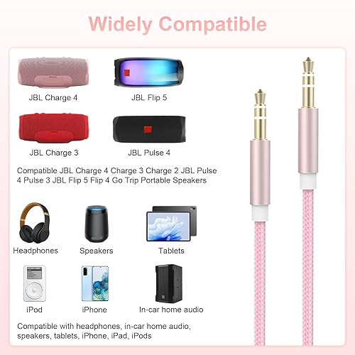 Miniatura 10 de Alitutumao Cable de audio estéreo de 0.138 pulgadas, 4 cables auxiliares trenzados de nailon macho a macho, compatible con JBL Charge 3, JBL Pulse 4