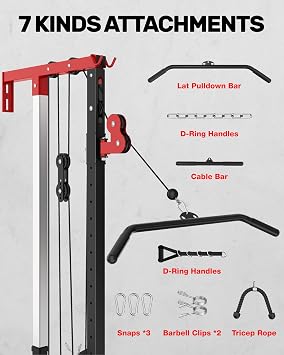 JELENS RC01 Cable Machine, Wall Mount Cable Machine with 16 Adjustable Positions, Rowing Machine & LAT Pulldown Machine with Training Attachment, Home Gym Equipment 2 in 1