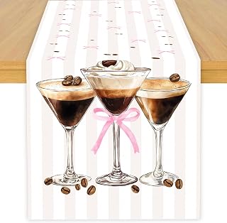 Espresso Martini Theme Table Runner, Martini Lovers Linen Fabric Table Runner for Everyday Use 72 x 13 Inches, Washable Table Cover for Indoor Outdoor Kitchen Dining Table Home Decor