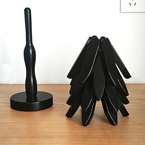 Miniatura 3 de Salvamanteles de madera para platos calientes, juego de salvamanteles en forma de árbol, 4 madera de nogal + 1 soporte almacenado como un árbol de