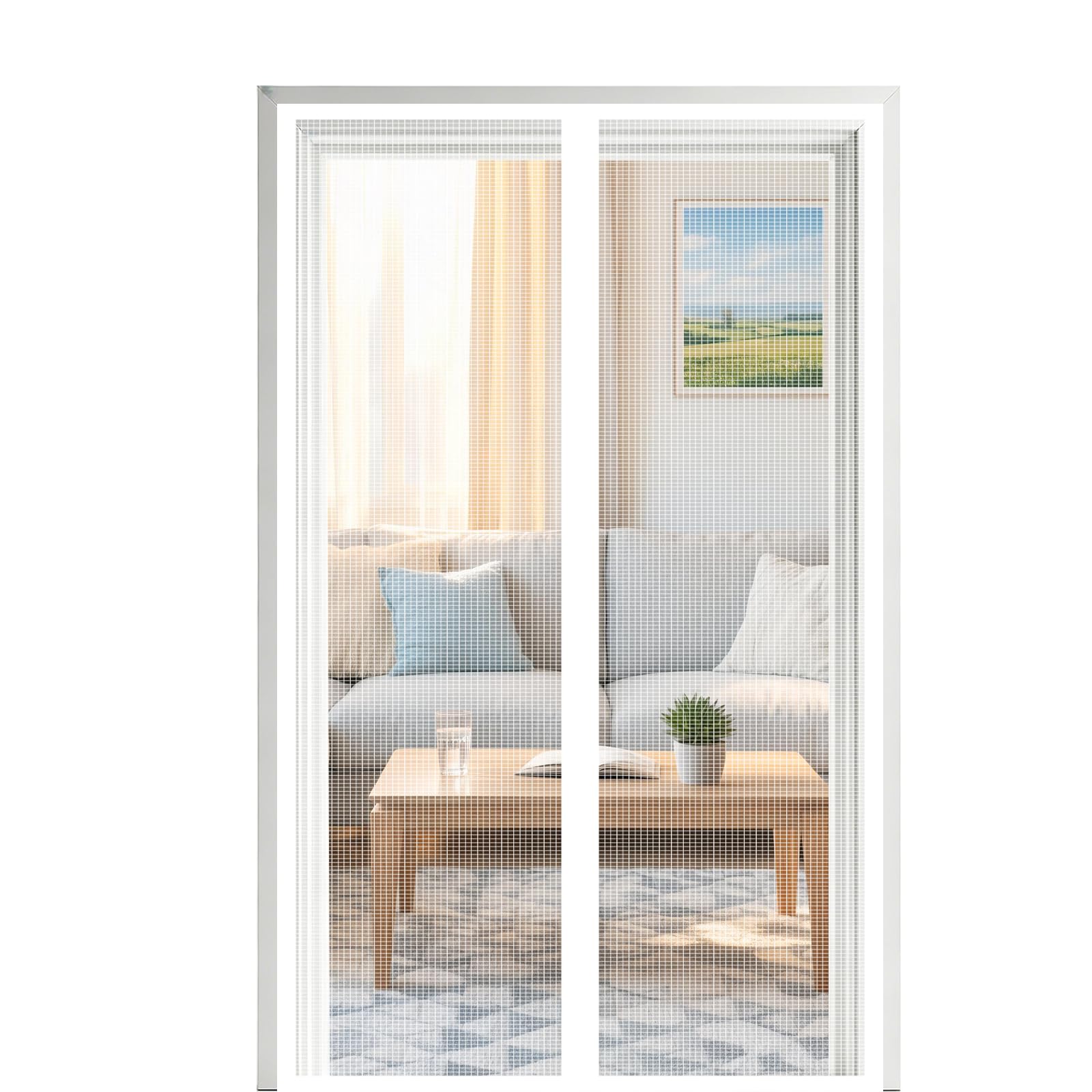 Screen Door 230 x 195 cm Self Sealing Powerful Magnets Heavy Duty Fly Screen Mesh with Powerful Magnets & Full Frame Magic Tape Suitable for Patio Doors Balcony Bedroom, White