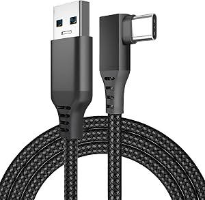 VR Link Cable USB to USB-C Compatible with Meta Quest 3S/3/2 / Pro, Pico 4 Ultra / 4, PC/Steam VR by MMOBIEL – 90 Degree Nylon Braided USB-C Cable – 3m Long – 60W Fast Charging & 5Gbps Data Transfer