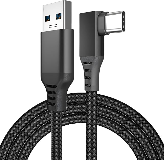 VR Link Cable USB to USB-C Compatible with Meta Quest 3S/3/2 / Pro, Pico 4 Ultra / 4, PC/Steam VR by MMOBIEL – 90 Degree Nylon Braided USB-C Cable – 3m Long – 60W Fast Charging & 5Gbps Data Transfer