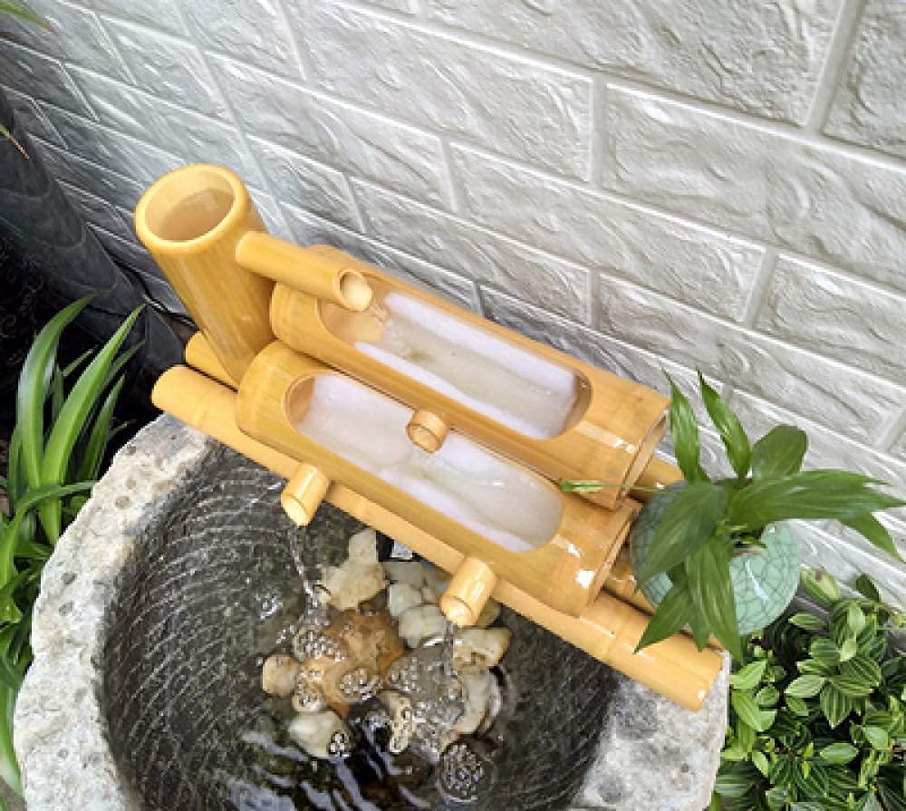 Fontaine de Jardin en Bambou, Fontaine d'extérieur de Style Japonais, décoration Moderne, Sculptures Artisanales, 45 cm de Hauteur.