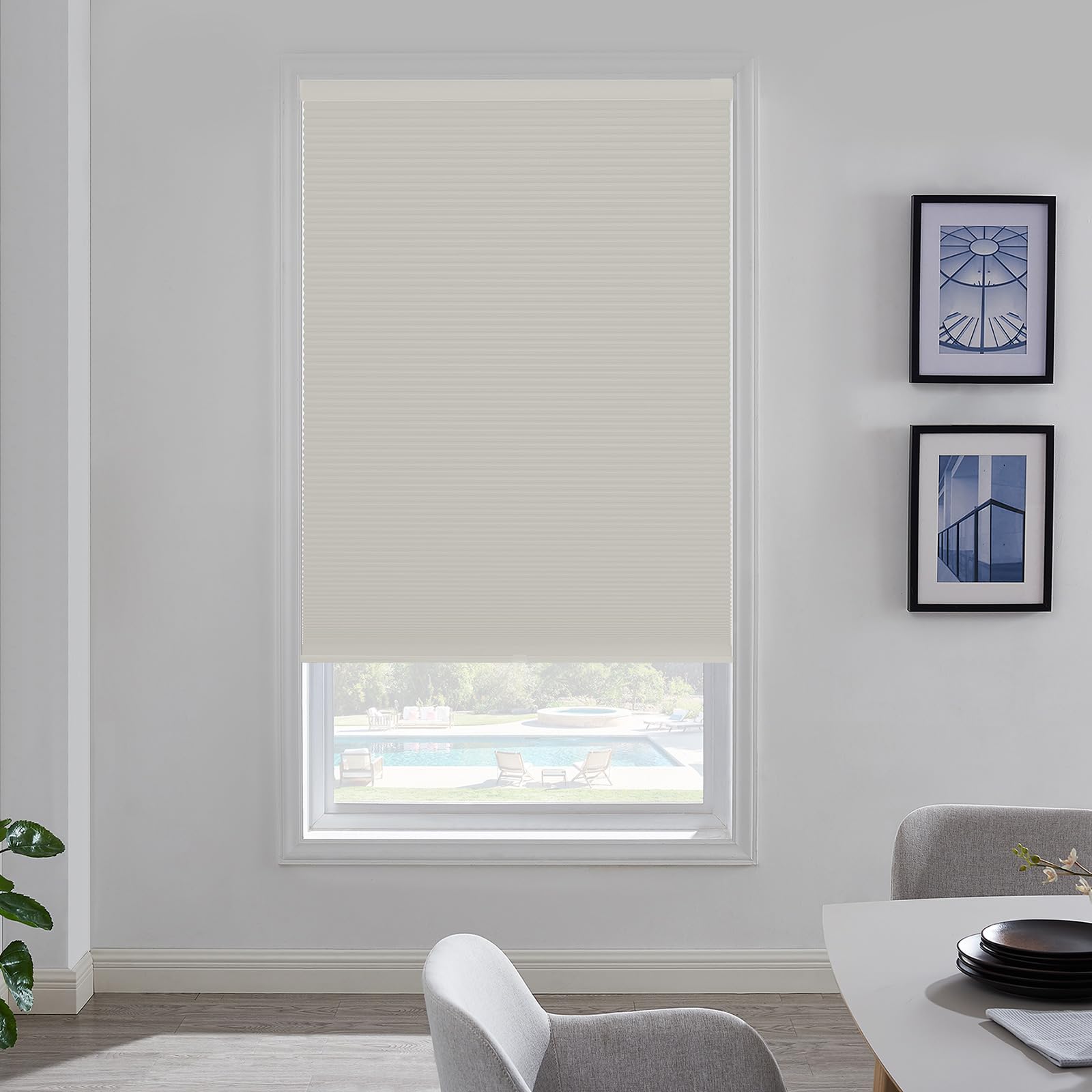 Cordless Blackout Cellular Shades, 29x64 inch Cream No Drill Pull Down Honeycomb Window Blinds Custom Thermal Insulated for Home Office Bedroom Living Room Kitchen
