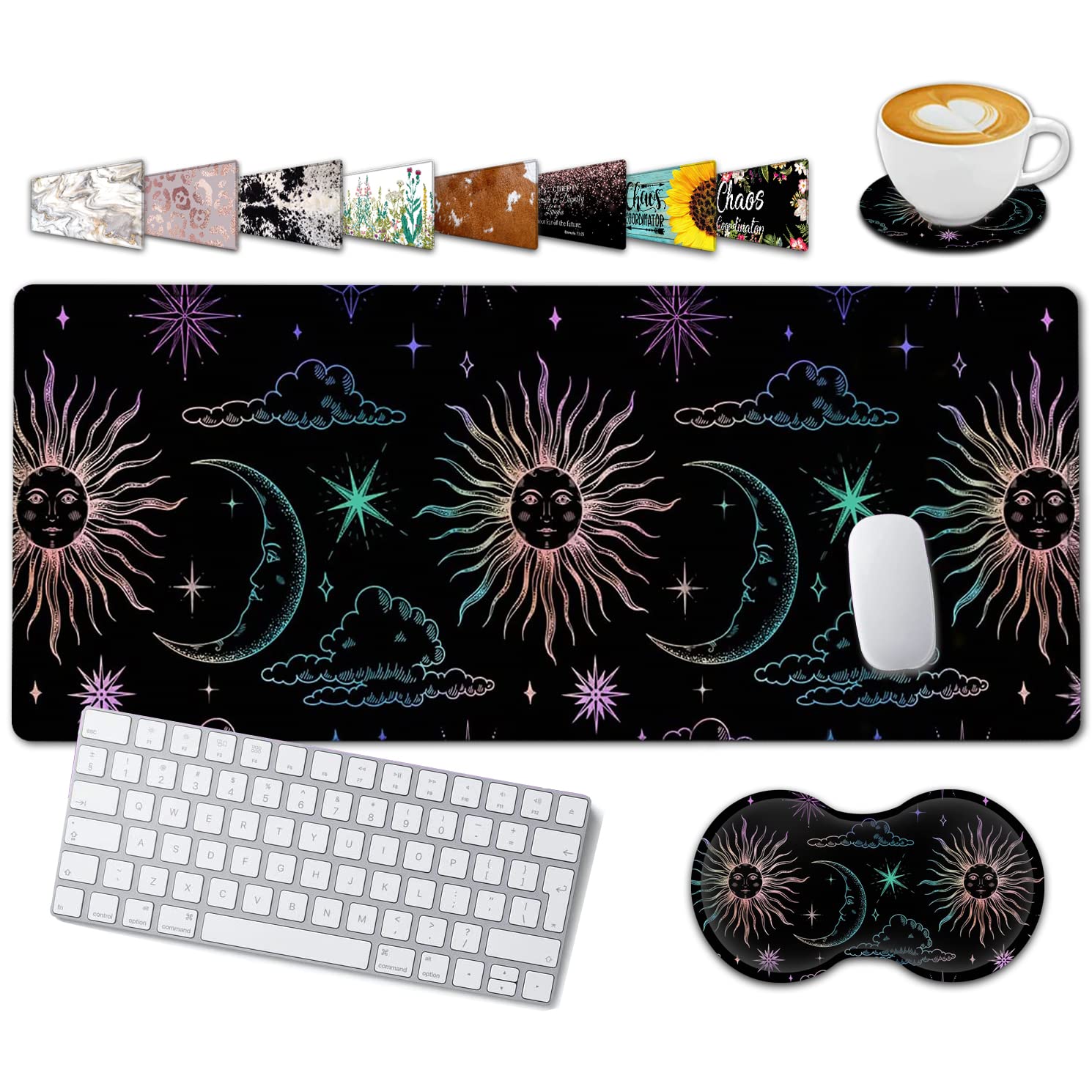 Large Gaming Mouse Pad, 31.5x11.8 in Extended Computer Mouse Mat with Non-Slip PU Base, Ergonomic Memory Foam Keyboard Wrist Rest, for Work & Gaming,