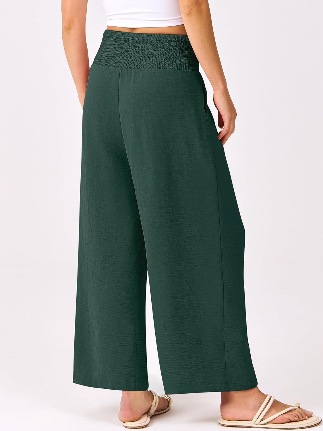 ANRABESS Womens Pants Wide Leg High Waisted Palazzo Pants Summer Flowy Beach Lounge Casual Trousers with Pockets thumbnail