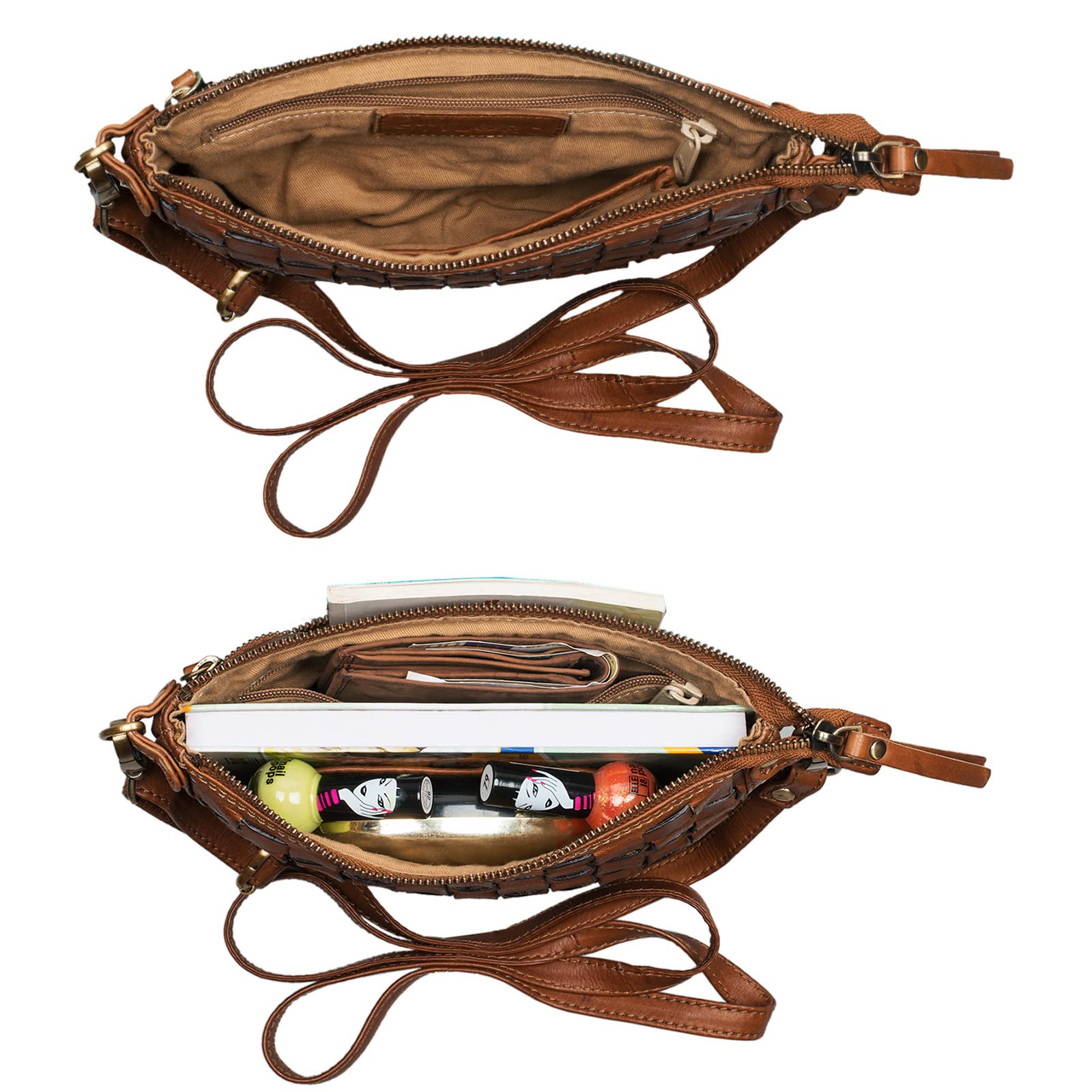 STILORD 'Jana' Bolso mano piel vintage mujer Pequeño bolso bandolera trenzado Bolso mujer para fiesta salir tiempo libre de auténtico cuero