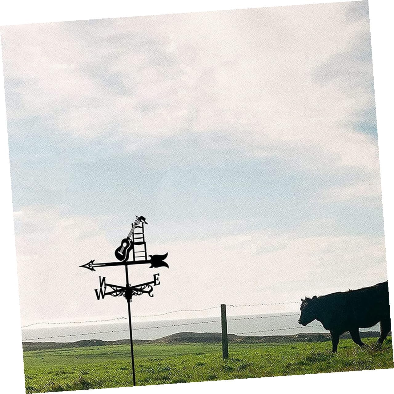 Iron Guitar Weathervane Outdoor Yard Decor Metal Wind Vane Roof Mount Wind Direction Indicator Measuring Tool